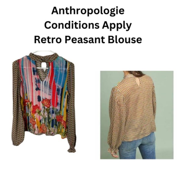 Anthropologie Tops - Anthropologie Conditions Apply Retro Peasant blouse, women’s small